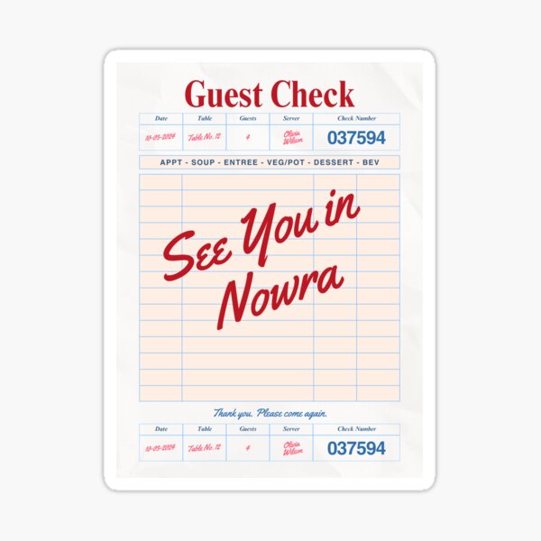 Item preview, See You in Nowra - Vintage Diner Guest Check Travel Print designed and sold by RM-Journey.