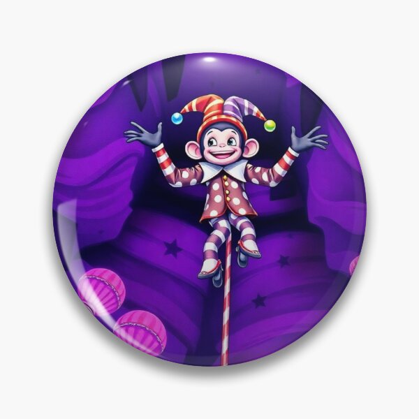 Item preview, Cartoon Jester Monkey Balancing on a Stick – Whimsical Purple Art designed and sold by Geddit Designs.