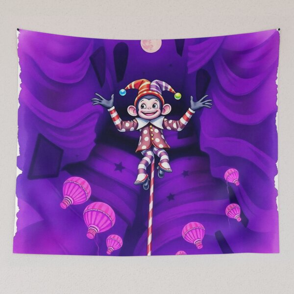 Item preview, Cartoon Jester Monkey Balancing on a Stick – Whimsical Purple Art designed and sold by Geddit Designs.