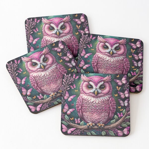 Item preview, Midnight Blush: An Owl's Butterfly Serenade under a Verdant Sky designed and sold by CrushyAIDesigns.