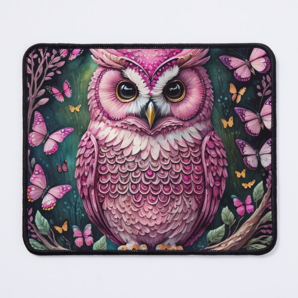 Item preview, Midnight Blush: An Owl's Butterfly Serenade under a Verdant Sky designed and sold by CrushyAIDesigns.