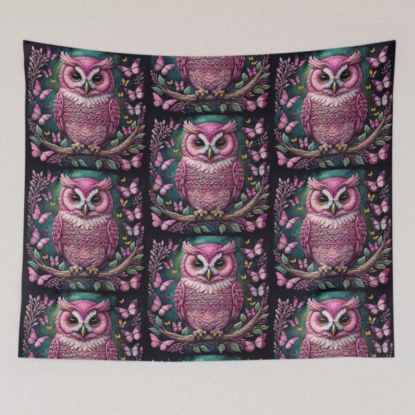 Item preview, Midnight Blush: An Owl's Butterfly Serenade under a Verdant Sky designed and sold by CrushyAIDesigns.