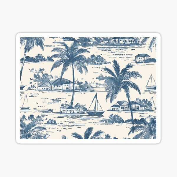 Item preview, Coastal Toile Art Print – Vintage-Inspired Beach Cottage Decor designed and sold by Stickers by @molllyclare.