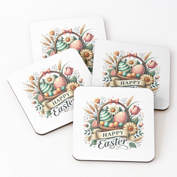 Item preview, Happy Easter – Vintage Basket with Eggs and Flowers designed and sold by Qwibbo.