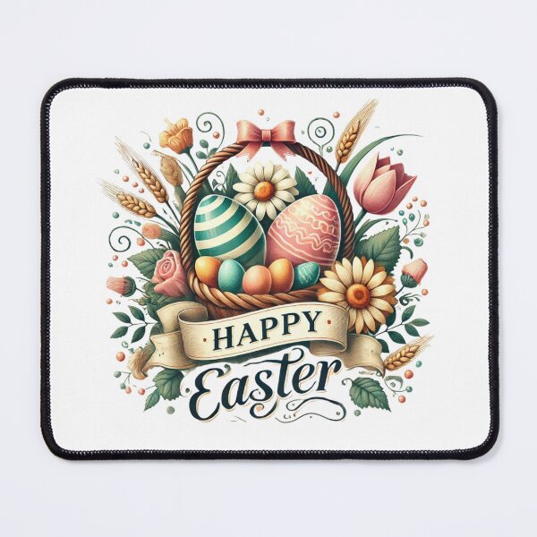 Item preview, Happy Easter – Vintage Basket with Eggs and Flowers designed and sold by Don't Crack Art.