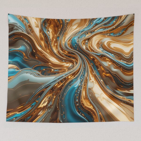 Item preview, Futuristic Molten Metal Swirl – Abstract Orange, Gold & Cyan designed and sold by rajasekhark.
