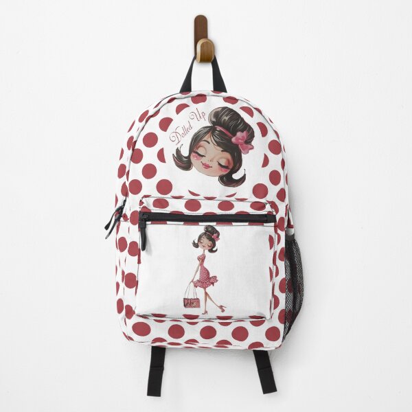 Item preview, Cute girl in a pink polka-dot dress and heeled shoes, holding a purse designed and sold by panango.