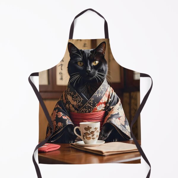 Item preview, Kawaii Cat in Kimono sipping Coffee, a Cute Cat Art Print for Cat Lover Gifts, Whimsical Japanese Cat Decor, Funny Oriental Cat Digital Art designed and sold by apixelwall.