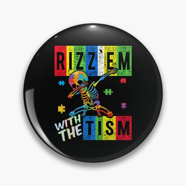 Item preview, Rizz' Em With The Tism -  Colorful Puzzle Dabbing Skeleton - Autistic Girl & Boy  designed and sold by Smix Pixels.