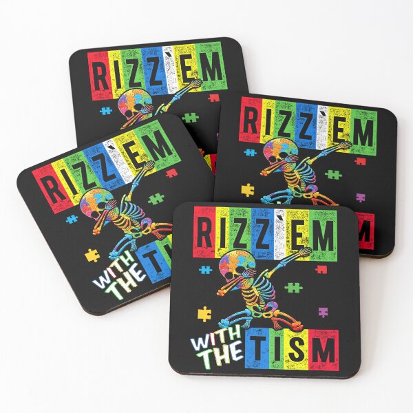 Item preview, Rizz' Em With The Tism -  Colorful Puzzle Dabbing Skeleton - Autistic Girl & Boy  designed and sold by Smix Pixels.