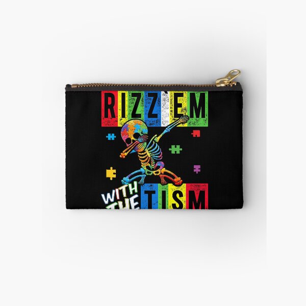 Item preview, Rizz' Em With The Tism -  Colorful Puzzle Dabbing Skeleton - Autistic Girl & Boy  designed and sold by Smix Pixels.