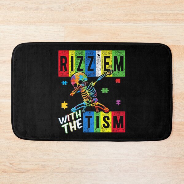 Item preview, Rizz' Em With The Tism -  Colorful Puzzle Dabbing Skeleton - Autistic Girl & Boy  designed and sold by Smix Pixels.