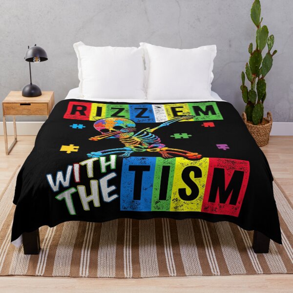 Item preview, Rizz' Em With The Tism -  Colorful Puzzle Dabbing Skeleton - Autistic Girl & Boy  designed and sold by Smix Pixels.