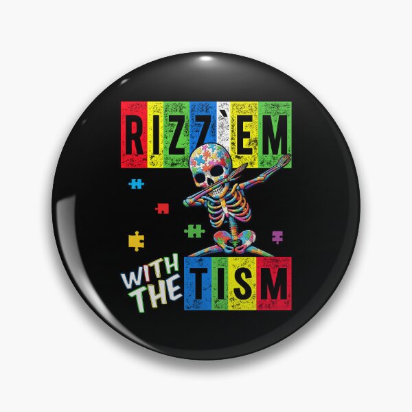 Item preview, Rizz' Em With The Tism -  Colorful Puzzle Dabbing Skeleton - Autistic Girl & Boy  designed and sold by Smix Pixels.