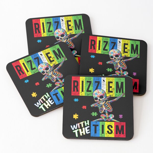 Item preview, Rizz' Em With The Tism -  Colorful Puzzle Dabbing Skeleton - Autistic Girl & Boy  designed and sold by Smix Pixels.