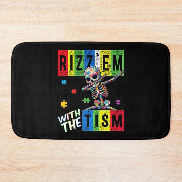 Item preview, Rizz' Em With The Tism -  Colorful Puzzle Dabbing Skeleton - Autistic Girl & Boy  designed and sold by Smix Pixels.