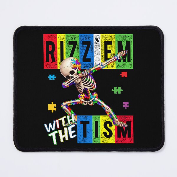 Item preview, Rizz' Em With The Tism - Colorful Puzzle Dabbing Skeleton - Autistic Girl & Boy designed and sold by Smix Pixels.
