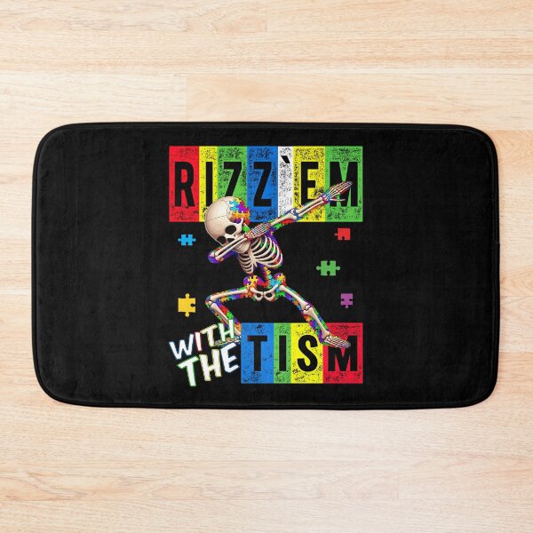Item preview, Rizz' Em With The Tism -  Colorful Puzzle Dabbing Skeleton - Autistic Girl & Boy  designed and sold by Smix Pixels.