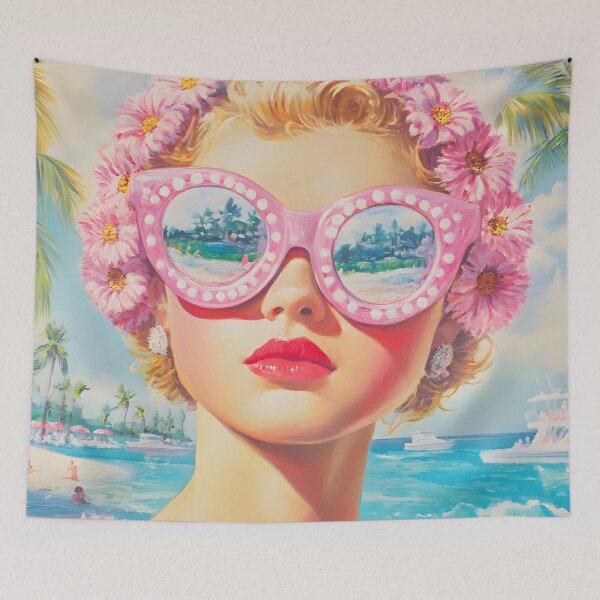 Item preview, Retro Beach Girl with Floral Sunglasses designed and sold by CASturgill.