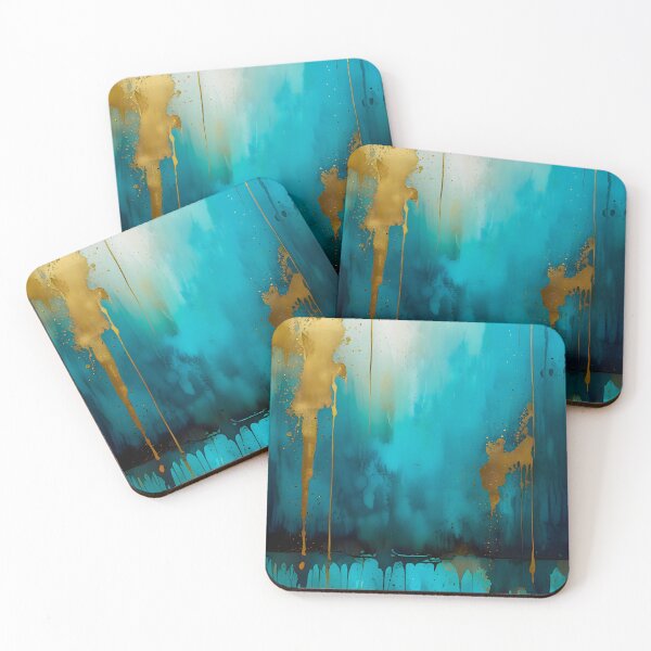 Item preview, Dripping Luxury, Gold & Teal Fusion, Deep Teal Elegance with Metallic Gold, Watercolor Texture Abstract Painting designed and sold by Kintsugi99.
