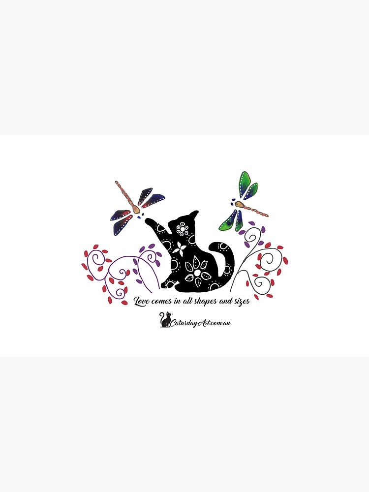 Thumbnail 3 of 3, Sticker, CaturdayArt Cat with Dragonflies - Love comes in all shapes and sizes designed and sold by CaturdayArt.