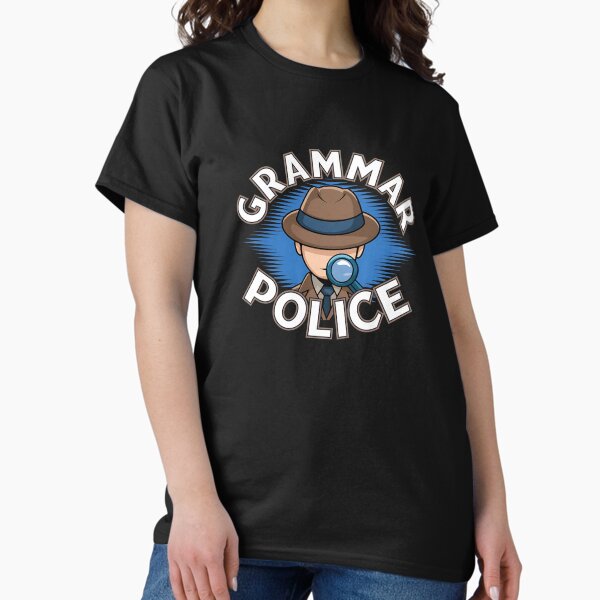 Vista previa del artículo con la obra «Policía gramatical: para amantes de la gramática y entusiastas de los idiomas», diseñado y vendido por Evolved Ape.