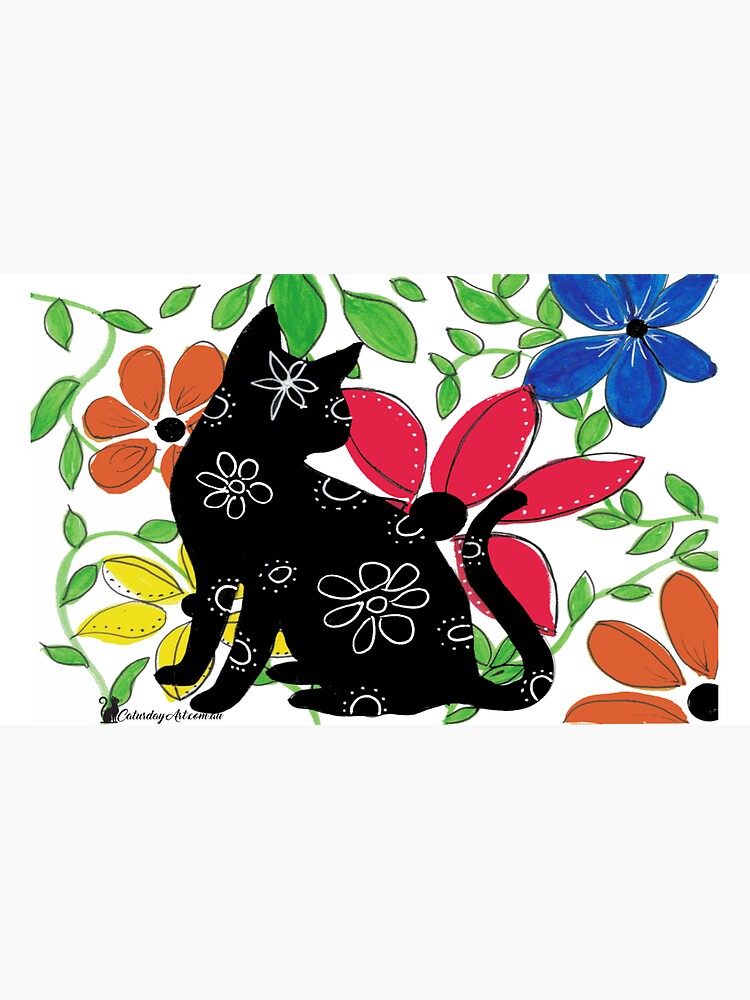 Thumbnail 3 of 3, Sticker, CaturdayArt Cat with colourful flowers designed and sold by CaturdayArt.