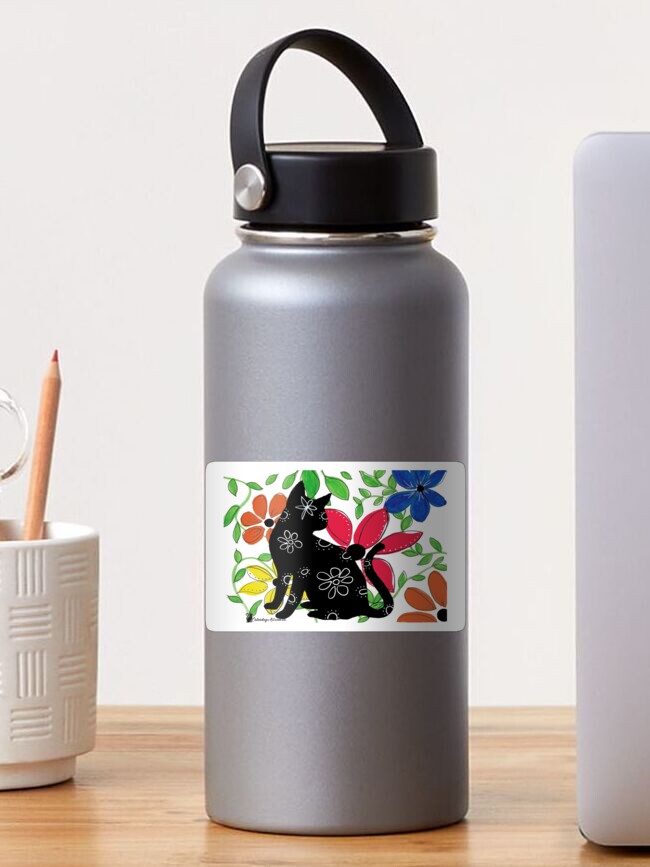 Thumbnail 1 of 3, Sticker, CaturdayArt Cat with colourful flowers designed and sold by CaturdayArt.