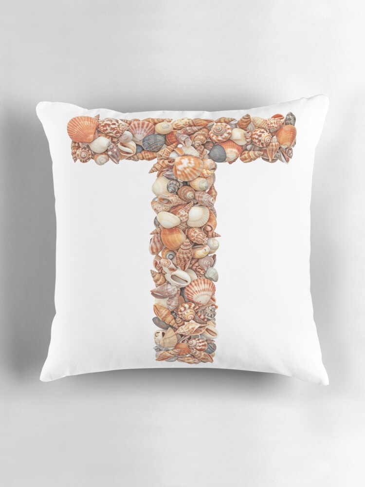 Thumbnail 3 of 4, Pillow, SHELLS LETTER T designed and sold by Art-type.