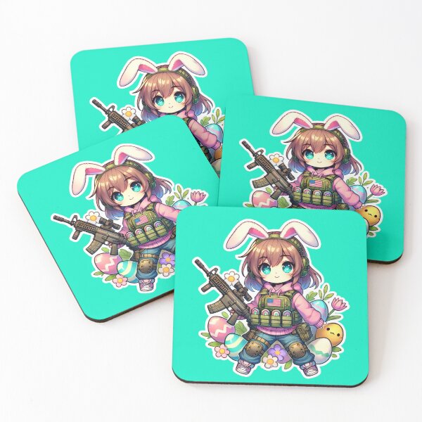 Item preview, Kawaii Easter Tactical Anime Cat Sticker - Bunny Ears & Rifle designed and sold by airsoft-red.