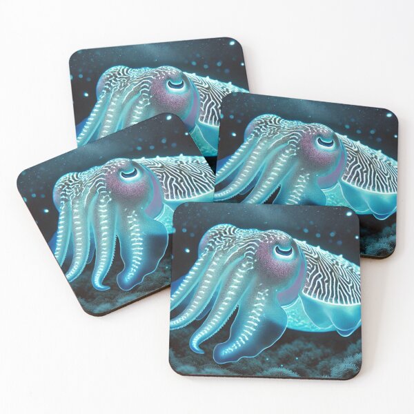 Item preview, Glowing Cuttlefish at Night – Stunning Bioluminescent Ocean designed and sold by NocturnalNook.