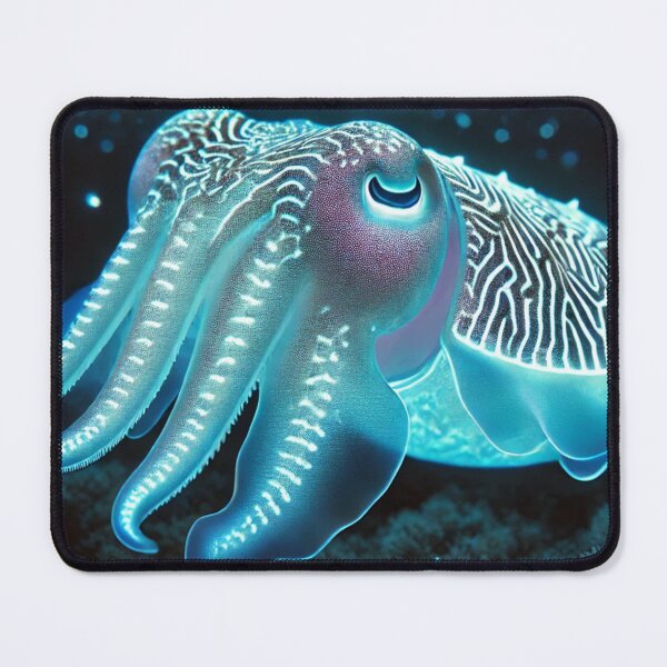Item preview, Glowing Cuttlefish at Night – Stunning Bioluminescent Ocean designed and sold by NocturnalNook.