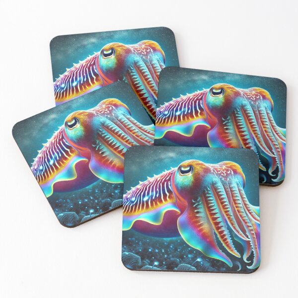 Item preview, Vibrant Bioluminescent Cuttlefish at Night – Stunning Ocean Art designed and sold by NocturnalNook.