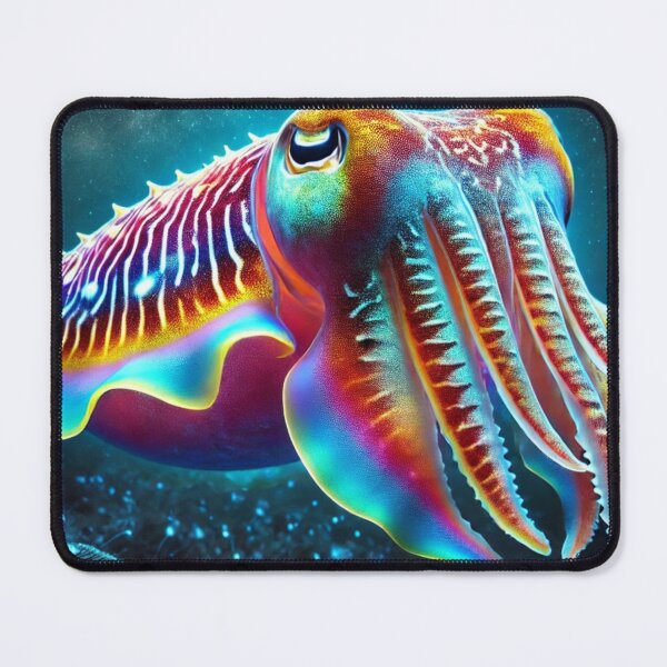 Item preview, Vibrant Bioluminescent Cuttlefish at Night – Stunning Ocean Art designed and sold by NocturnalNook.