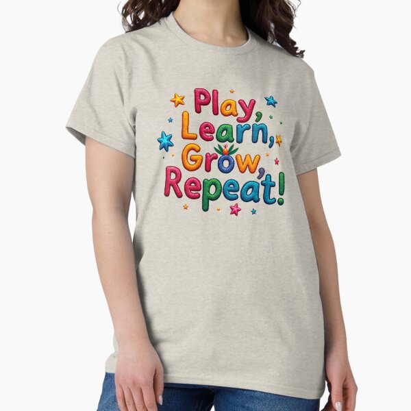 Vista previa del artículo con la obra «Jugar, aprender, crecer, repetir - Tema educativo colorido», diseñado y vendido por TrendStitch Co..
