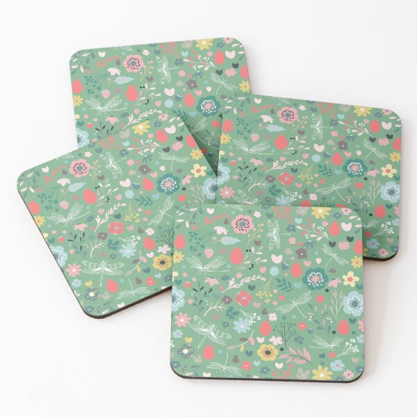 Item preview, Enchanted meadow with glass dragonflies & flowers - emerald green designed and sold by colorofmagic.