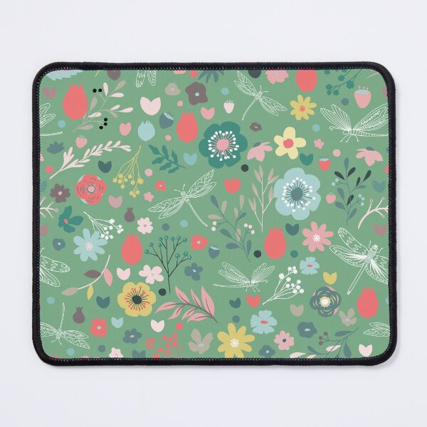 Item preview, Enchanted meadow with glass dragonflies & flowers - emerald green designed and sold by colorofmagic.