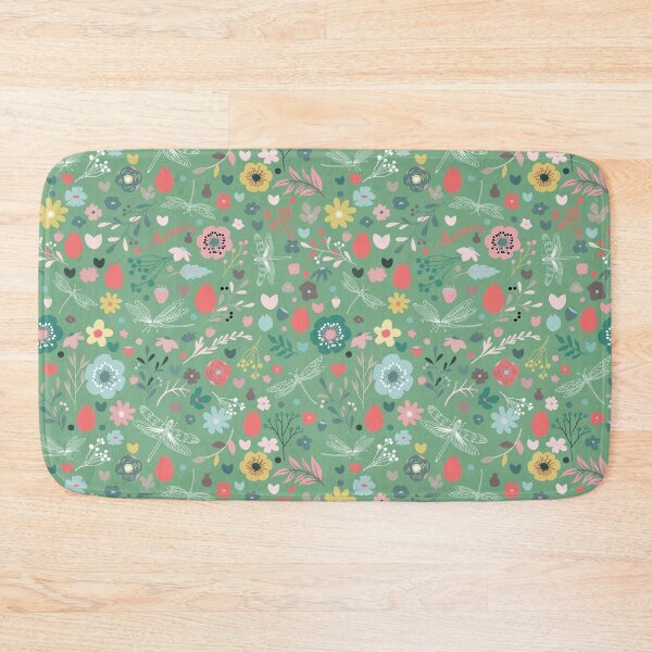 Item preview, Enchanted meadow with glass dragonflies & flowers - emerald green designed and sold by colorofmagic.