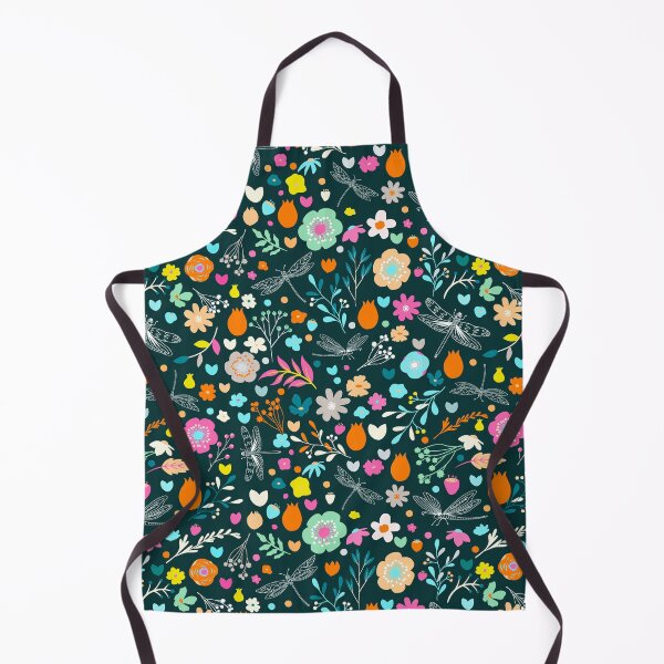 Item preview, Enchanted meadow with glass dragonflies & flowers - orange on deep blue designed and sold by colorofmagic.