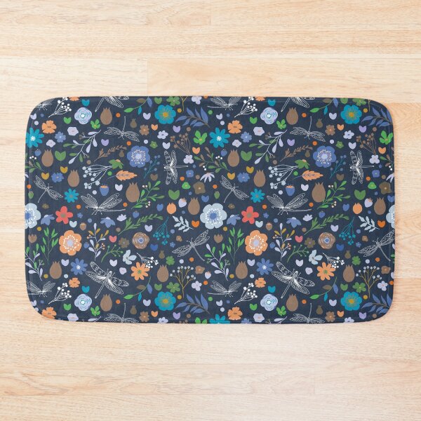 Item preview, Enchanted meadow with glass dragonflies & flowers - orange, green and blue designed and sold by colorofmagic.