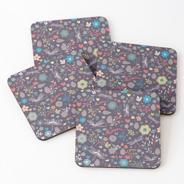 Item preview, Enchanted meadow with glass dragonflies & flowers - matte violet designed and sold by colorofmagic.