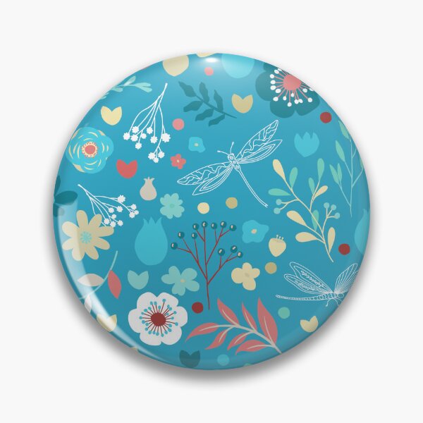 Item preview, Enchanted meadow with glass dragonflies & flowers - cyan blue designed and sold by colorofmagic.