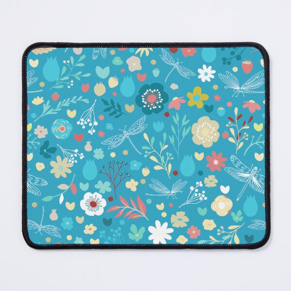Item preview, Enchanted meadow with glass dragonflies & flowers - cyan blue designed and sold by colorofmagic.
