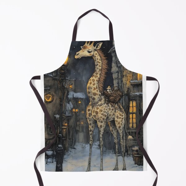 Item preview, Whimsical giraffe in snowy vintage street at night designed and sold by Artessie.
