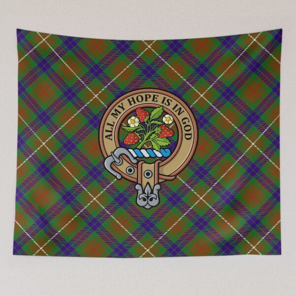 Item preview, Clan Fraser Crest over Hunting Tartan designed and sold by sifis.