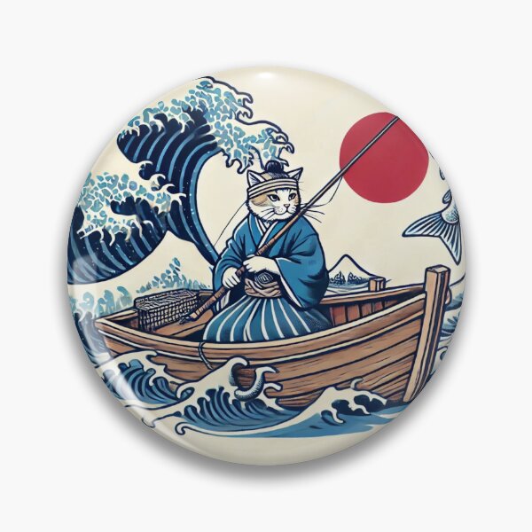 Item preview, Samurai Cat Fishing – Ukiyo-e Style Japanese Art T-Shirt designed and sold by Purrfect Moments.