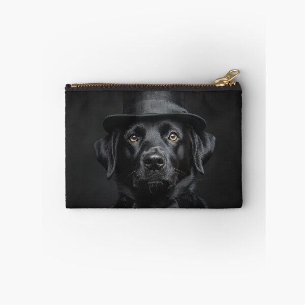 Item preview, Black labrador dog portrait in top hat and The bow tie, serious look, angry. paint isolated black painted background designed and sold by Julia Shepeleva.