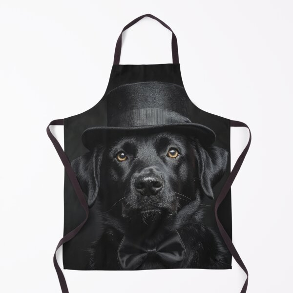 Item preview, Black labrador dog portrait in top hat and The bow tie, serious look, angry. paint isolated black painted background designed and sold by Julia Shepeleva.
