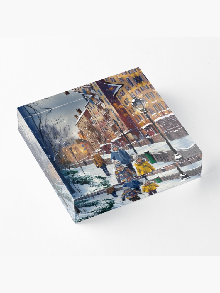 Thumbnail 3 of 5, Acrylic Block, Children In The Snow designed and sold by Patricks-Art.