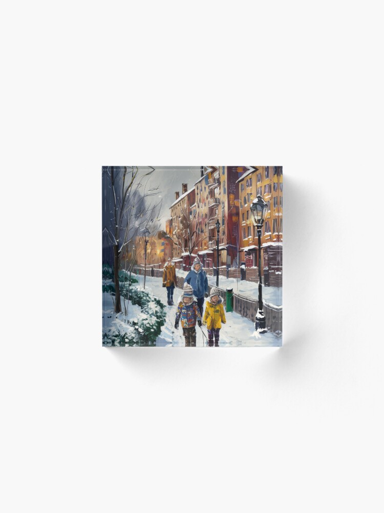 Thumbnail 2 of 5, Acrylic Block, Children In The Snow designed and sold by Patricks-Art.